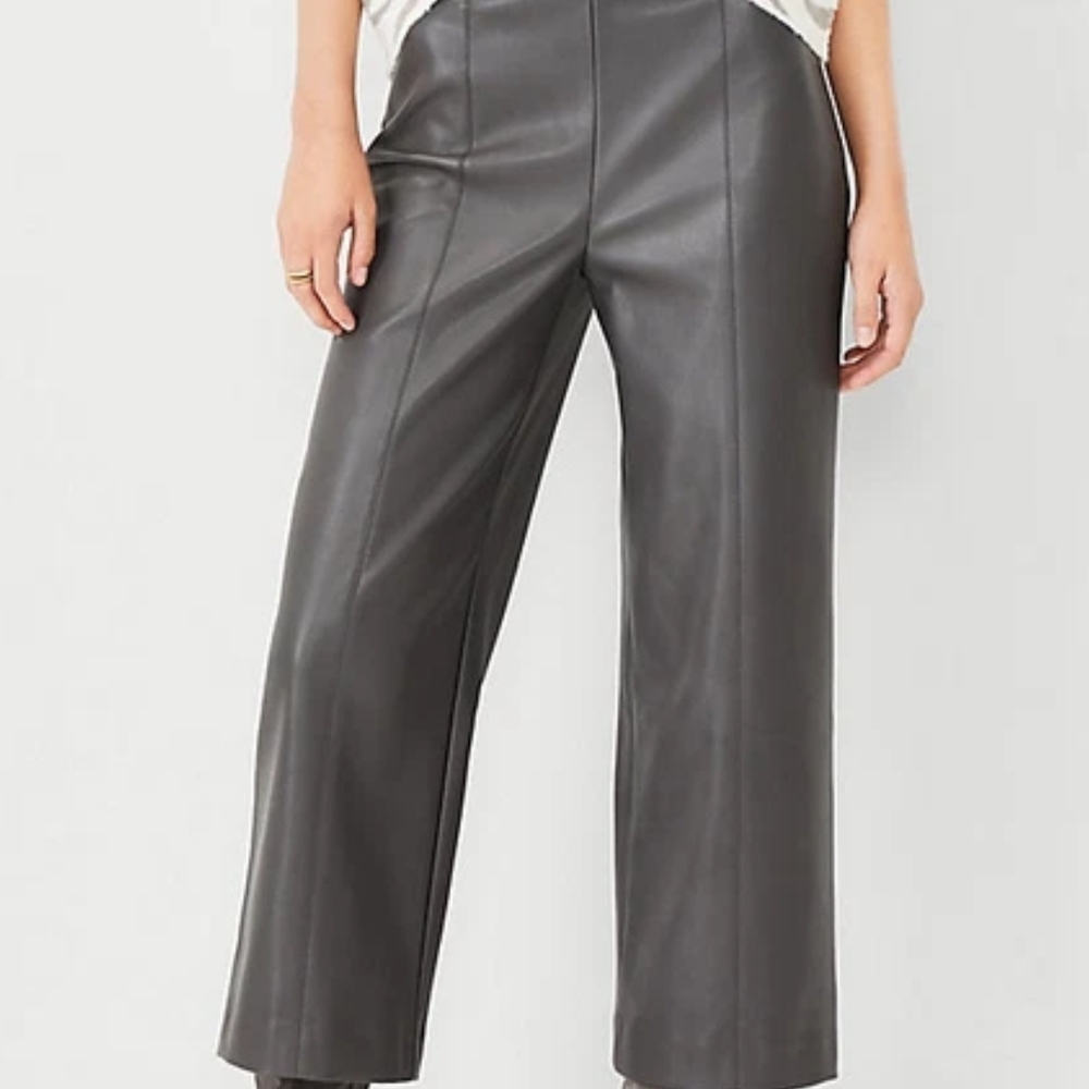 Ann Taylor Fax Leather Charcoal Wide Leg Pants 4p
